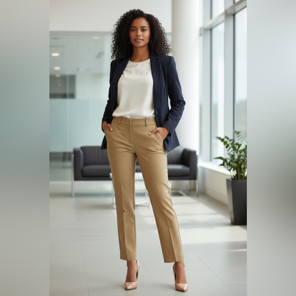 Anne Klein Tan Straight-Leg Trousers